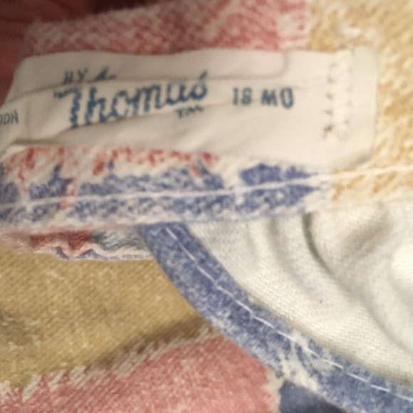 Vintage Pink Blue Ruffle Sleeve Cotton Long Overalls Romper 18 Months THOMAS - Picture 10 of 10